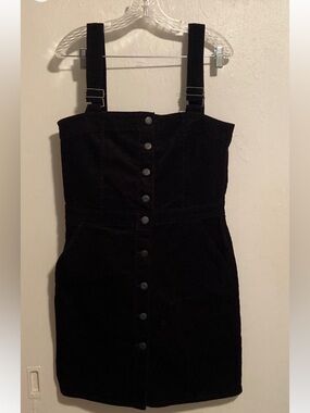 Gap Black Corduroy Overall Dress, Size M, Shirtall Button Down Jumper